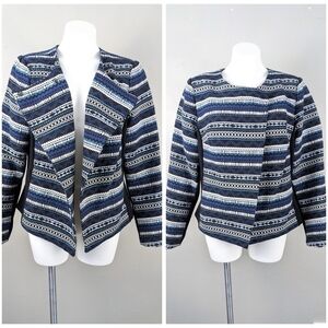 Lane Bryant Blue White Black Aztec Jacquard Moto Jacket Blazer Embroidered